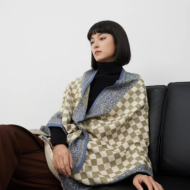 2024 Thick Neckerchief Winter Blanket Warm Scarves  Bandana Female Pashmina Shawl Wrap Bufanda Poncho Plaid Cashmere Scarf Women