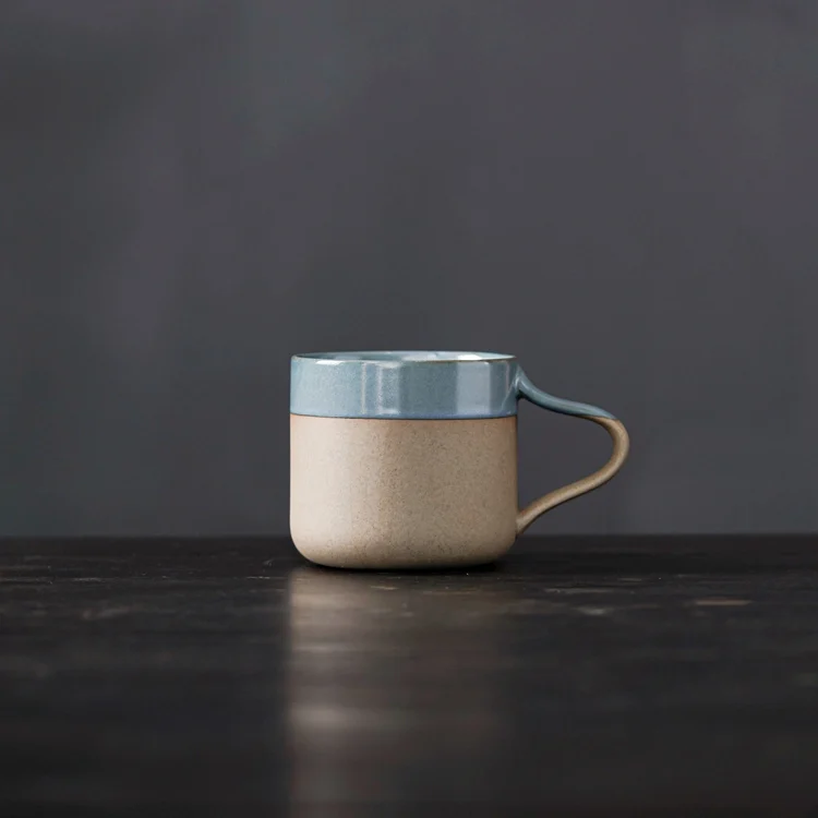2023 New Custom Logo Unique Handle Vintage Ceramic Glazed Clay Mug for Tea Coffee