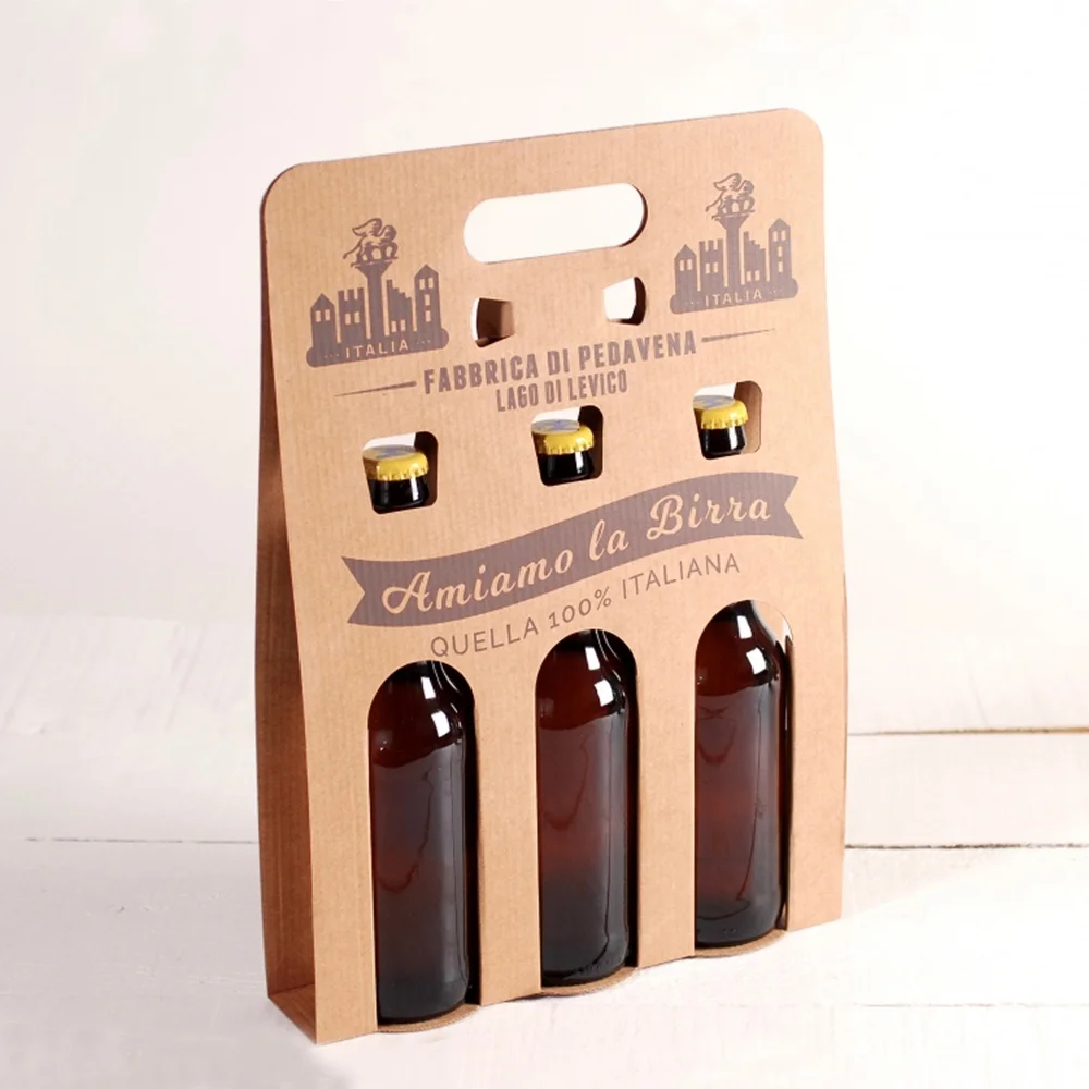 Custom logo Folding Corrugated Cardboard 6 Packs Bottles Beer Carriers Packaging Box with Handle