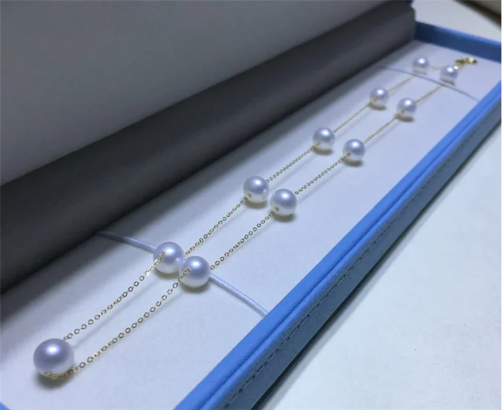 Оптовая цена 18k Золотая цепочка ожерелье 7 мм круглый пресноводный жемчуг ювелирные изделия кулон