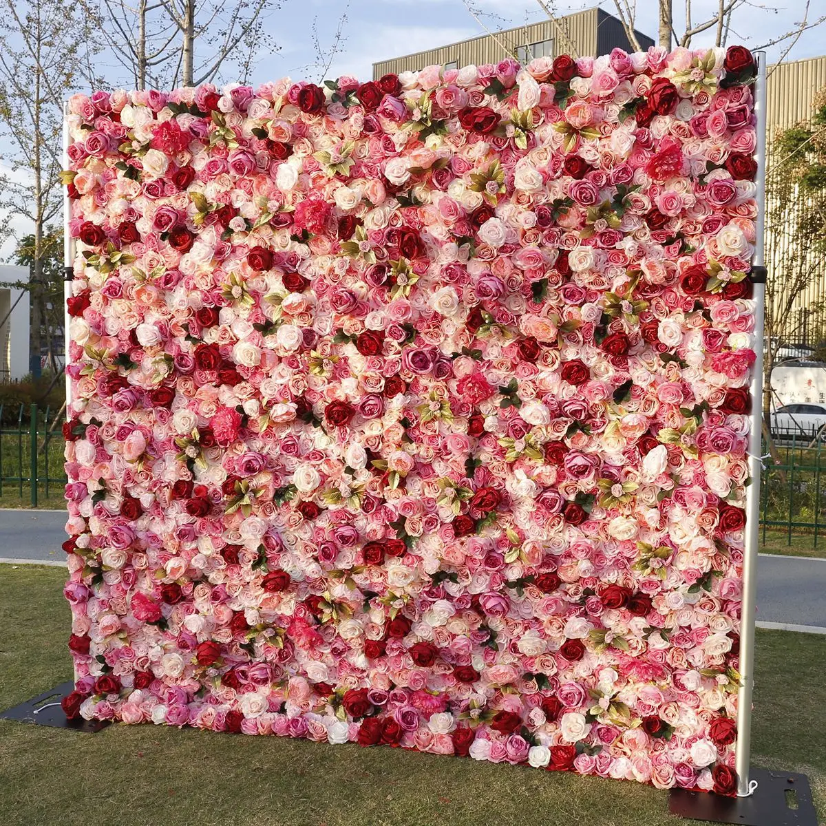 SEASON 3D Roll Up Hanging Flower Wall Pink Red Roses Artificial Silk  Flower Backdrop for Party Wedding Decoration