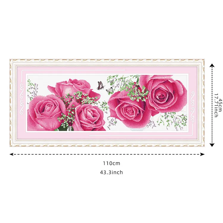 Textile Crafts Manufacturer Direct Sale Home Decor Accessories Rose Butterfly Picture Aida Fabric Cross Stitch Kit Living Room