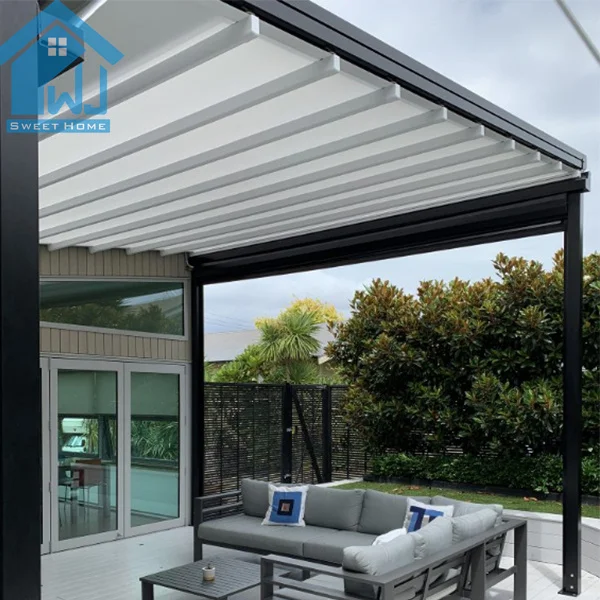 Простая сборка порошковое покрытие моторизованный наружный складной ПВХ тент Пергола Выдвижная крыша