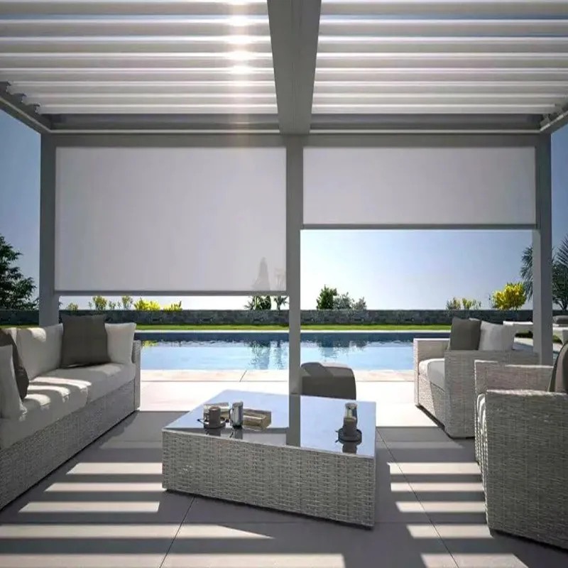 Customized Thick Metal Track Automatic Smart Drive Exterior Zip Track Outdoor Electric Roller Blinds Patio Blind