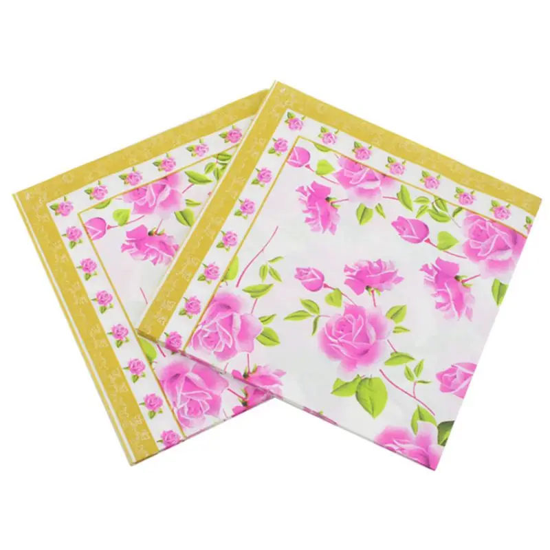 33x33cm 1/4 fold Luncheons Paper Napkins Birthday Wedding Rose Flower Decoupage Festive Party Printed Paper Napkin
