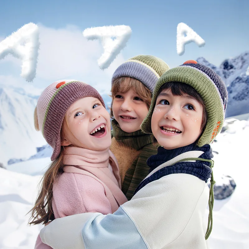 KOCOTREE Winter Autumn Kids Headwear Children Hat Print Knitted Cute Cartoon Casual Boy Girl Hat
