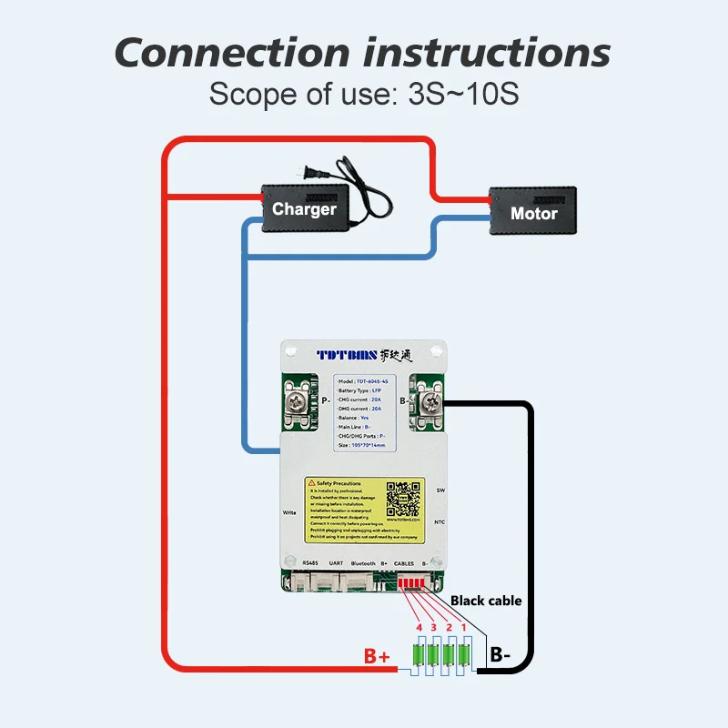 TDT 10s 36V 10A 20A 30A Li-ion LiFePO4 Battery BMS Smart BMS 7s 8s 24V for Lithium ion Battery Pack with BT UART RS485