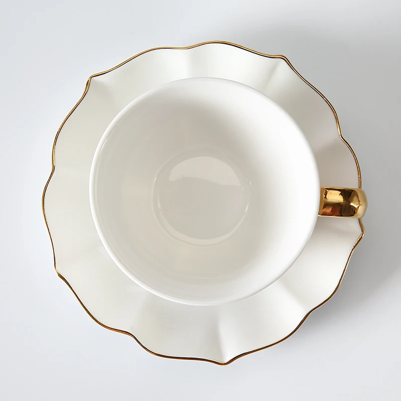 Weiye tazas blancas 200 мл чашка с блюдцем отель классический керамический белый фарфор Золотой обод чайная и