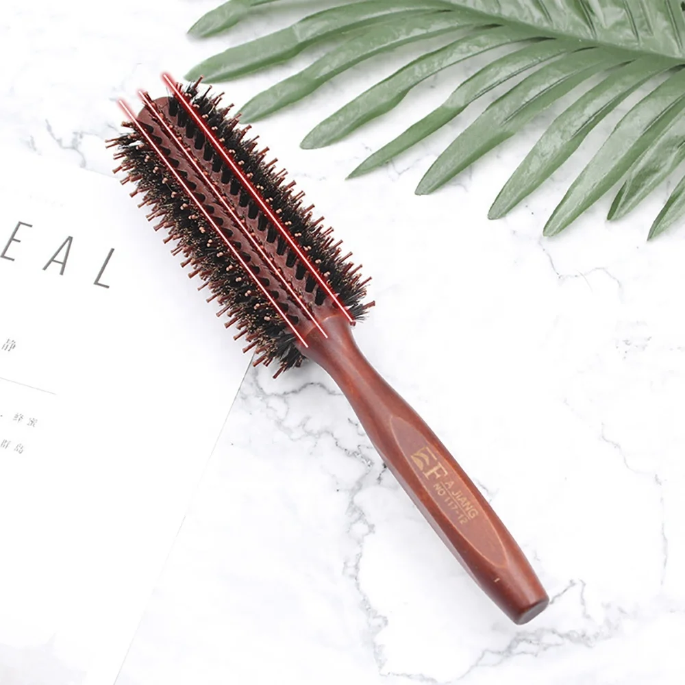 New Arrivals Hair Comb Bristles Rolling Inner Buckle Straight Hair Style Pig Bristles Wooden Rolling Comb