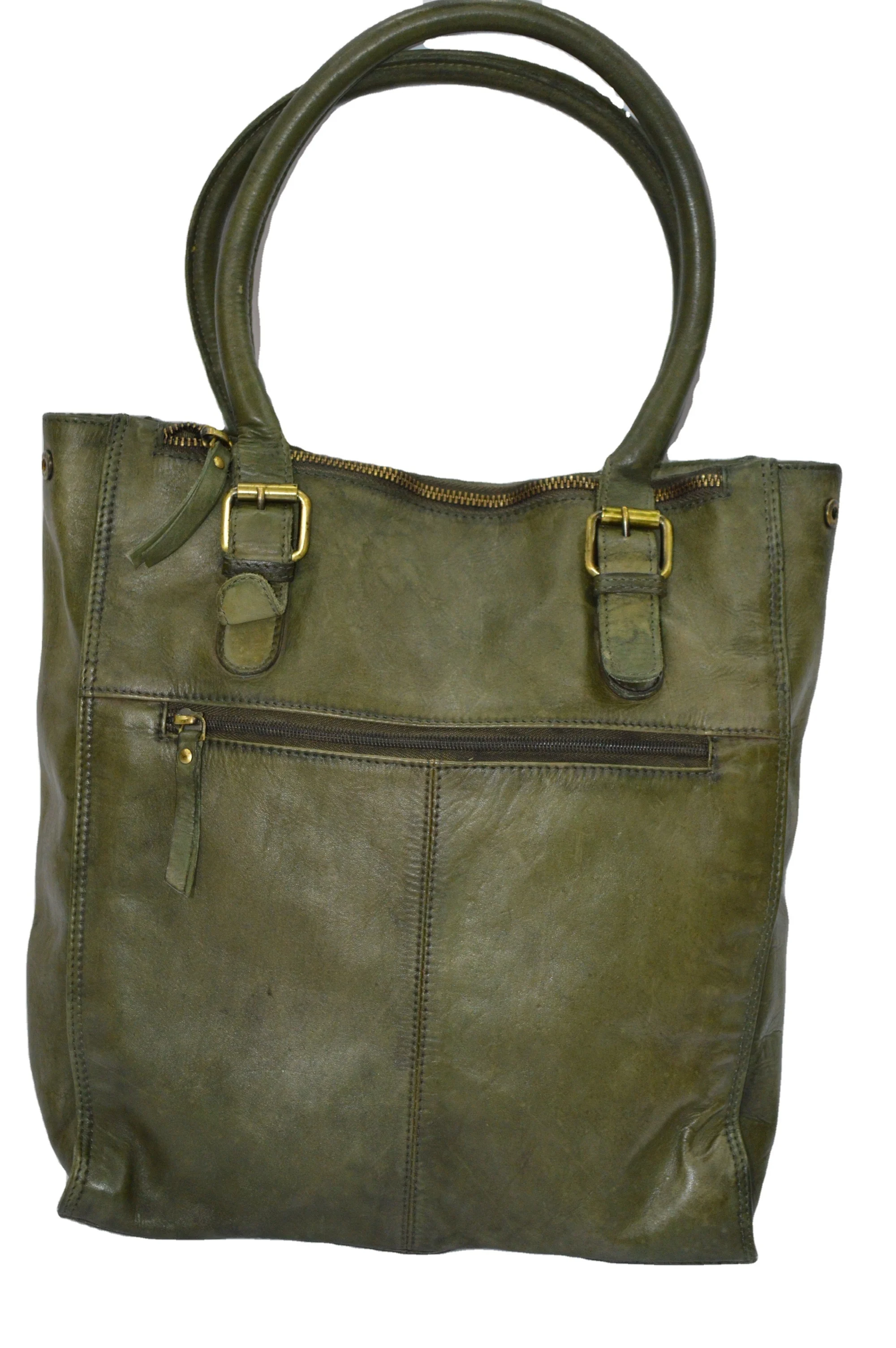 Wholesale Ladies Genuine Leather Handbag New Style Tote Bag with Beading Two Handle Washed HOBO Bags Open for Travel