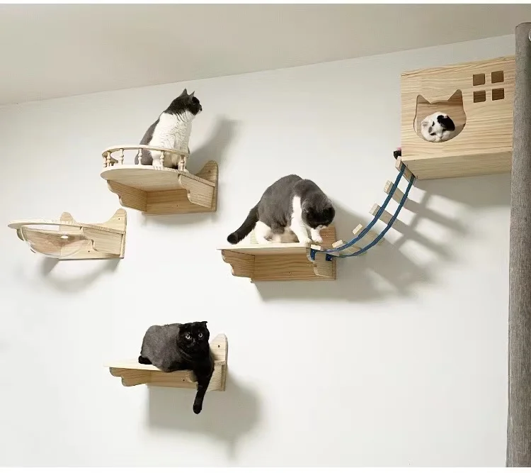 OEM factory high-quality solid wood multifunctional wall mounted cat wall climbing frame