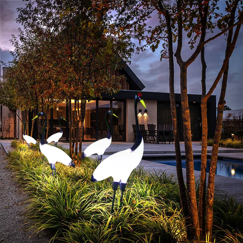 New landscape garden resort pool decoration Glass fiber reinforced resin crafts animal birds RGB Led Crane