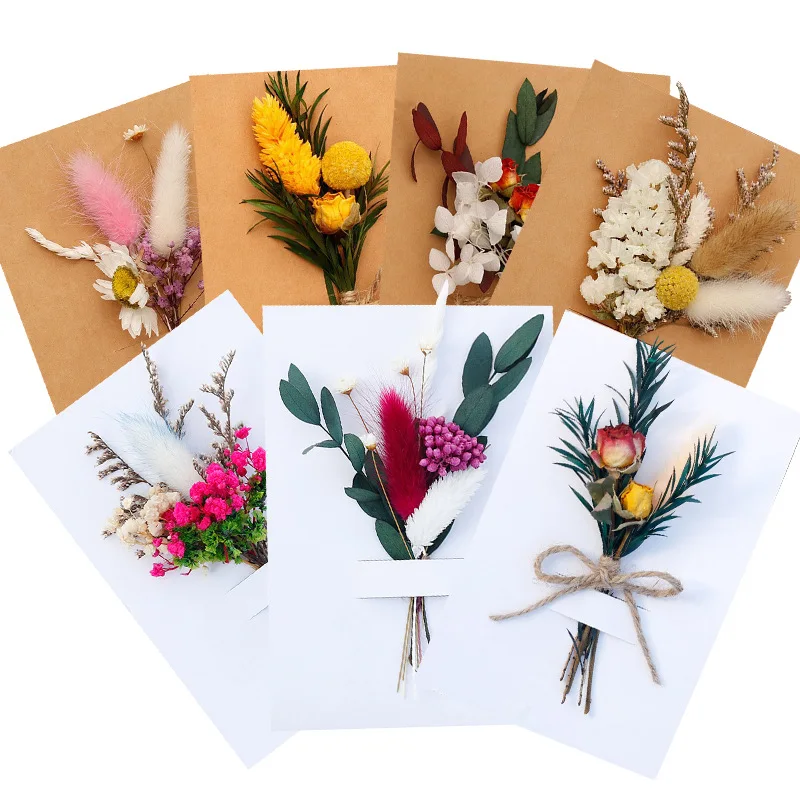 Pampas Grass Boho Dried Flowers Mini Bouquet Set Envelope Greeting Cards Wedding Invitations Gift Card Thank You Card Home Decor
