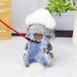 Four legged Jeans pet cotton padded clothes dogs Clothing belt traction hole go walk dog coat shop online wholesaler