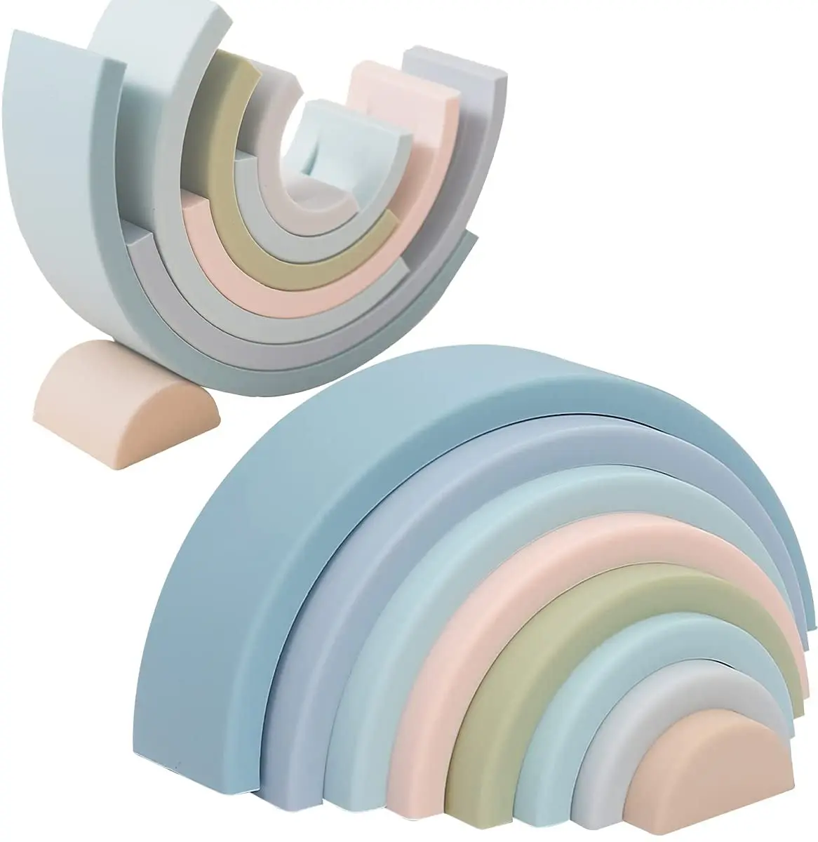 Montessori Silicone Rainbow Nesting Puzzle,Silicone Rainbow Stacker Set