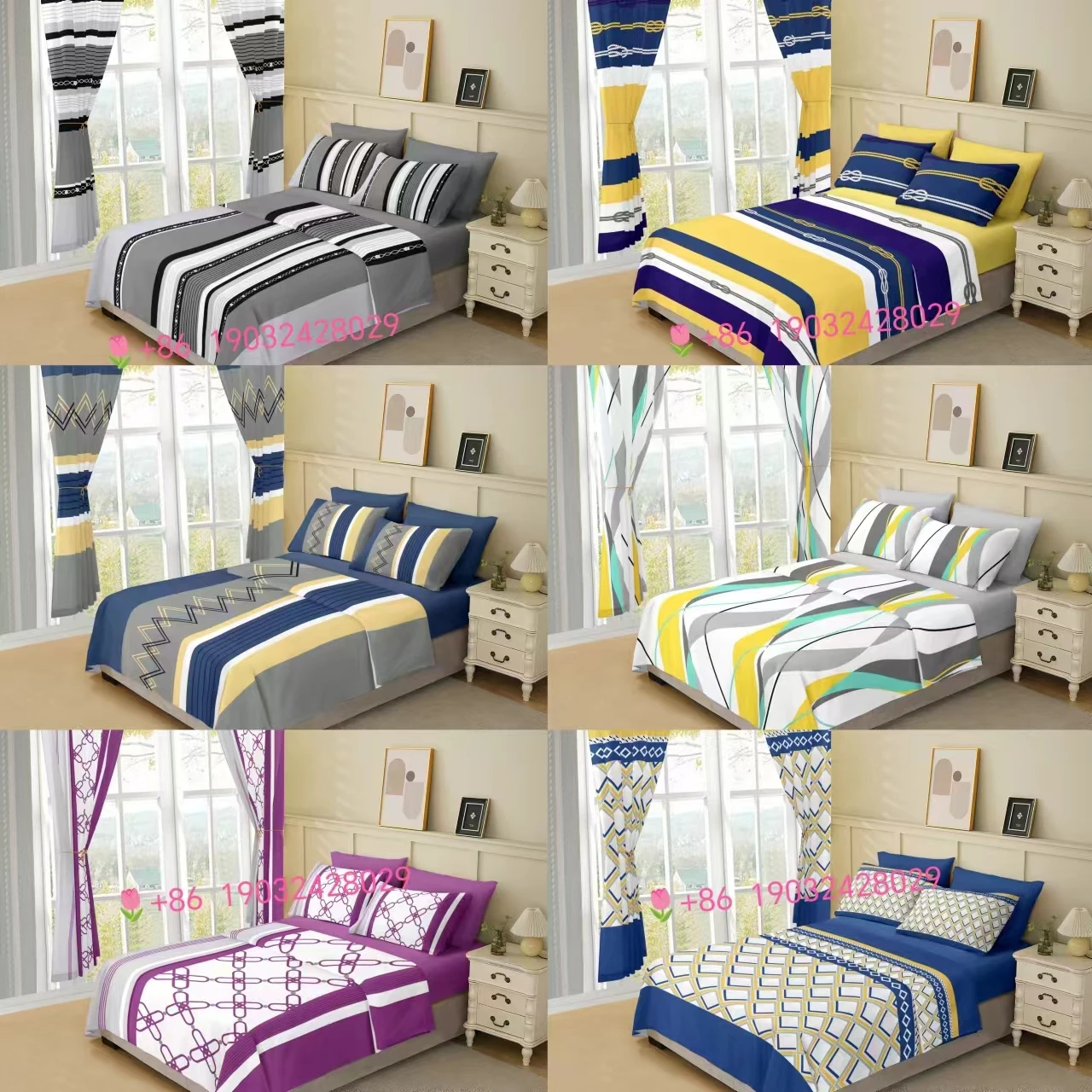 American hot selling 8PCS IN 1 SET cotton sheets bed set king size bed sheet with curtains for bedroom sets sheets bedding