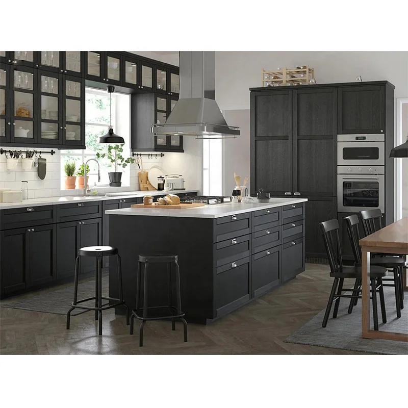 China Factory Modern Design Luxury Plywood Customized Lacquer Black And White Modular Kitchen Cabinets