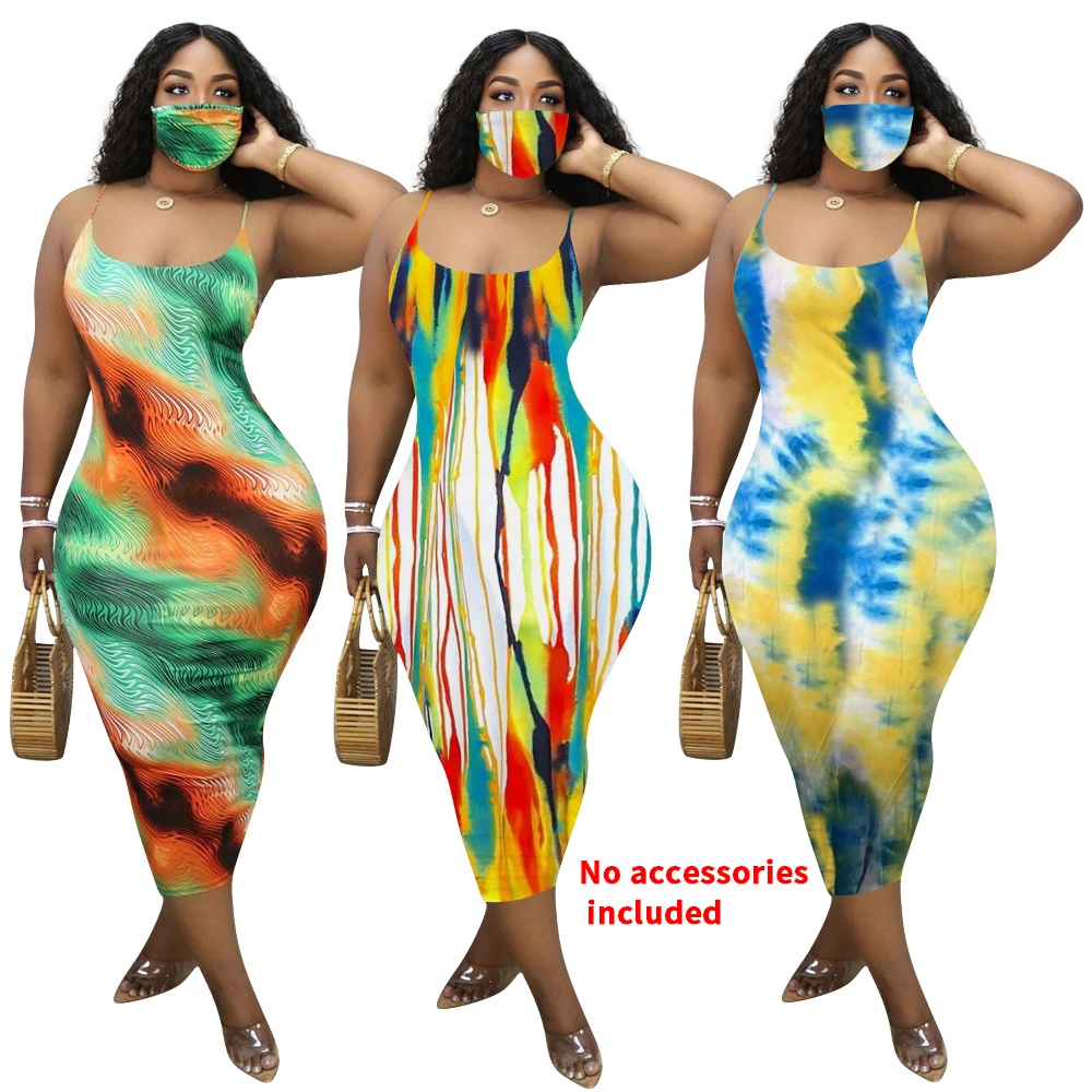 Summer Casual New sexy halter dress Loose Tie dye Sleeveless Maxi Dress Women plus size women clothing No accessories included