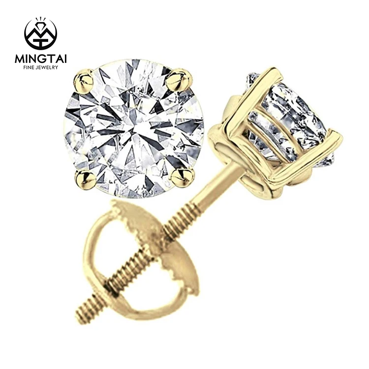 Круглый brillant кроя Завинчивающаяся задняя крышка, 14k с бриллиантом cz из цветного шрусталя с золотыми гвоздиками, серьги с кубическим цирконием