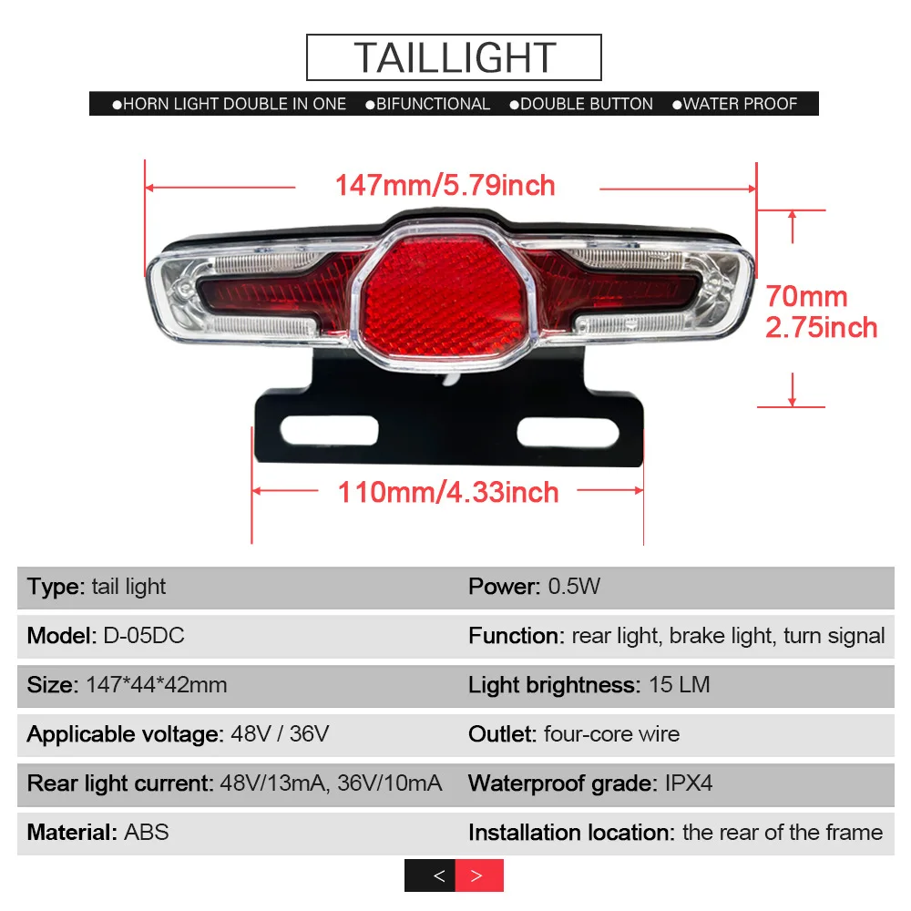 Electric Bike Light Front and Back Rear Carrier Electric Bicycle Safety LED Headlight  Rear Tail Light