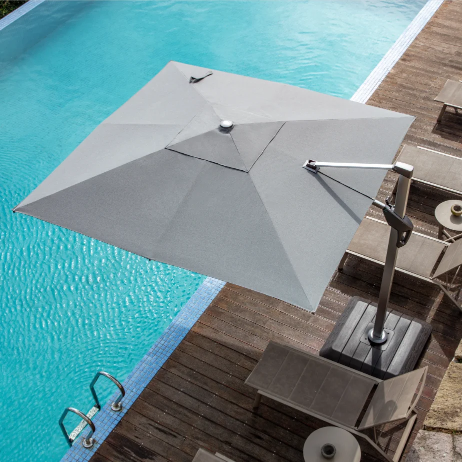 Luxury 3*3m square waterproof windproof outdoor umbrella roman parasol with lighting for garden