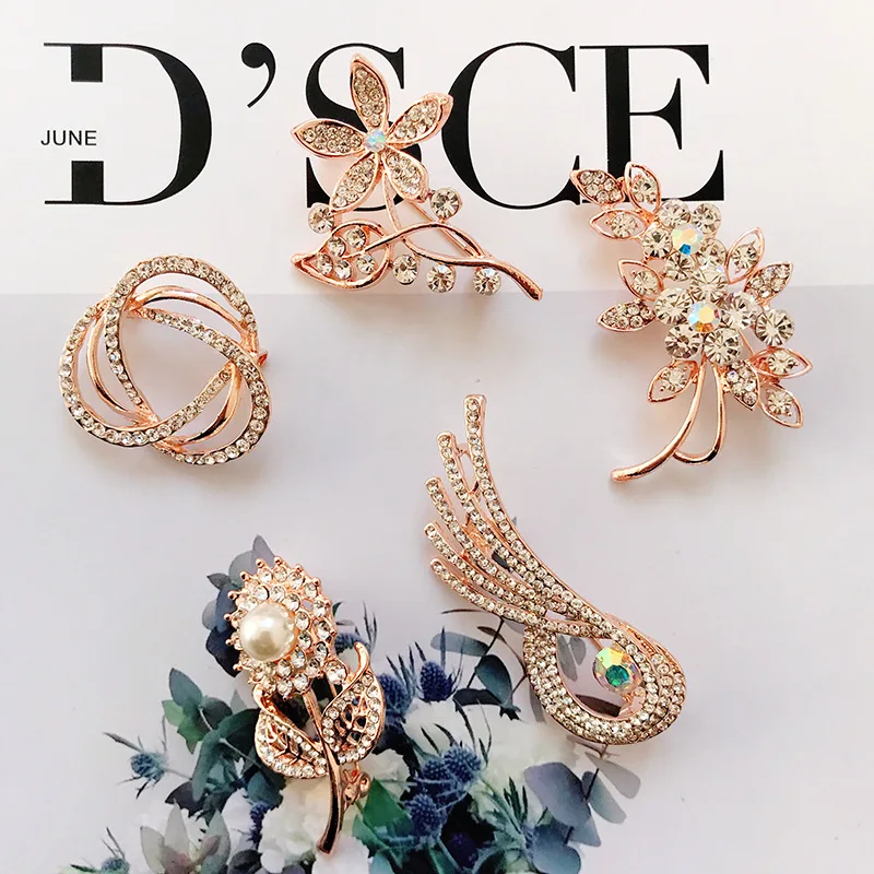 Korean hot style  brooch pin corsage pearl bow zircon flower clothing scarf pin brooch for women girls