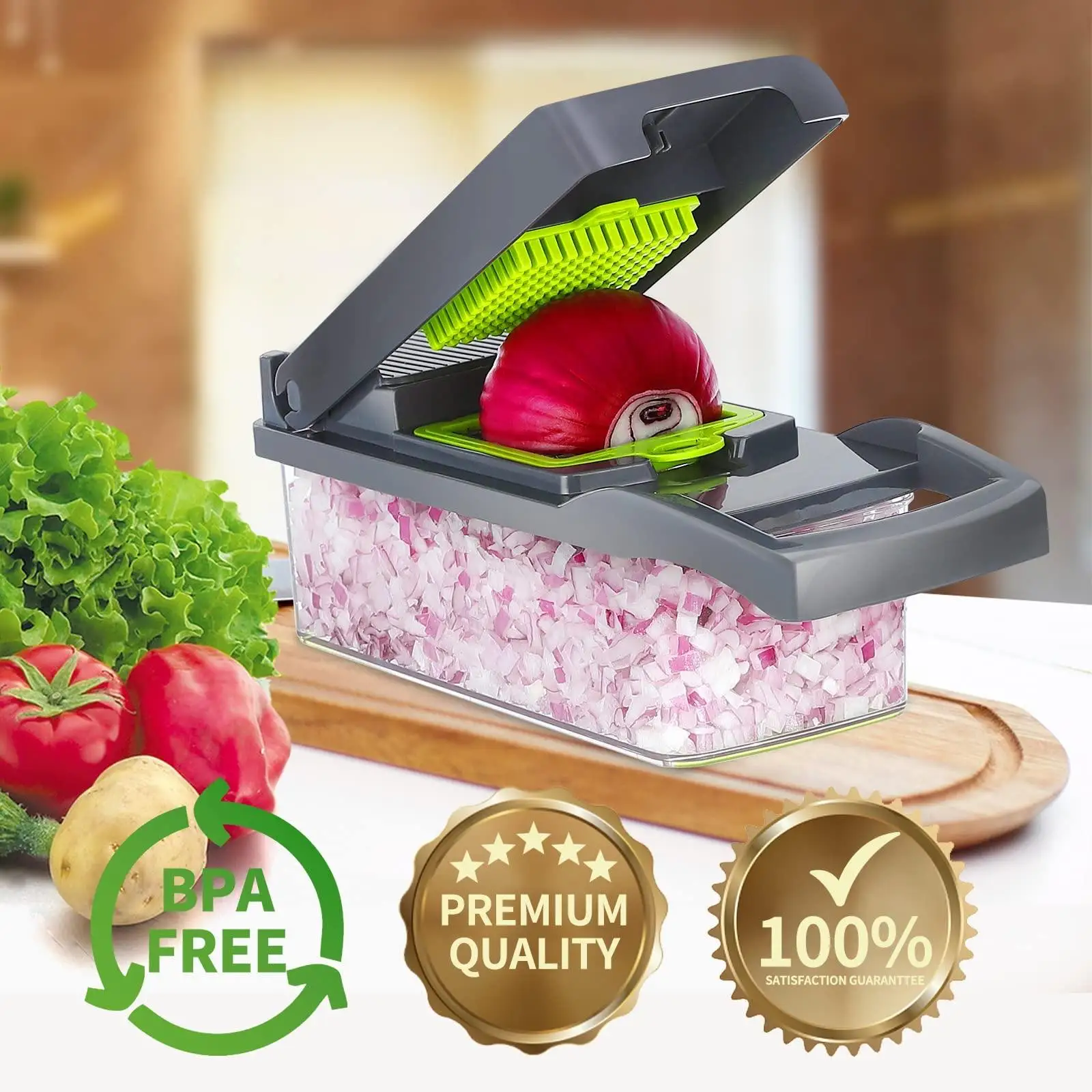 Multifunctional 16-Piece Vegetable Cutter Set Food Processor Chopper Slicer Spoons Wooden Silicone Dinnerware Cooking Storage