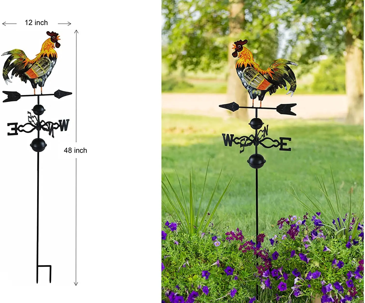 Garden Weather Vane metal Rooster Stake Crowing metal Rooster weather vane for Yard Metal Rooster Stake Decor Garden
