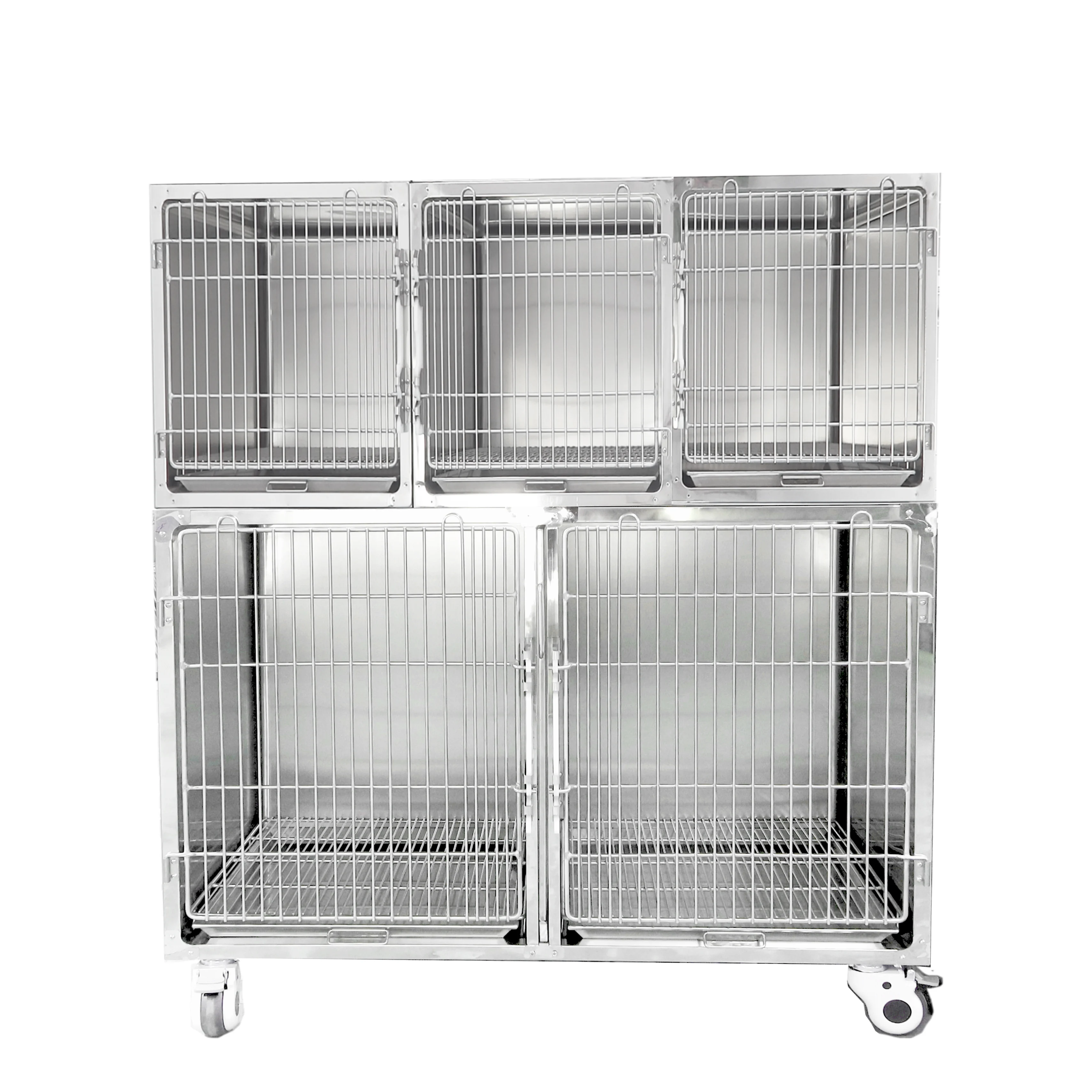 Hot Sale 5 Door   Large Hospital Vet Store 304 Stainless Steel Dog   Kennel /Cat Cage  with Tray and Mesh (model C)