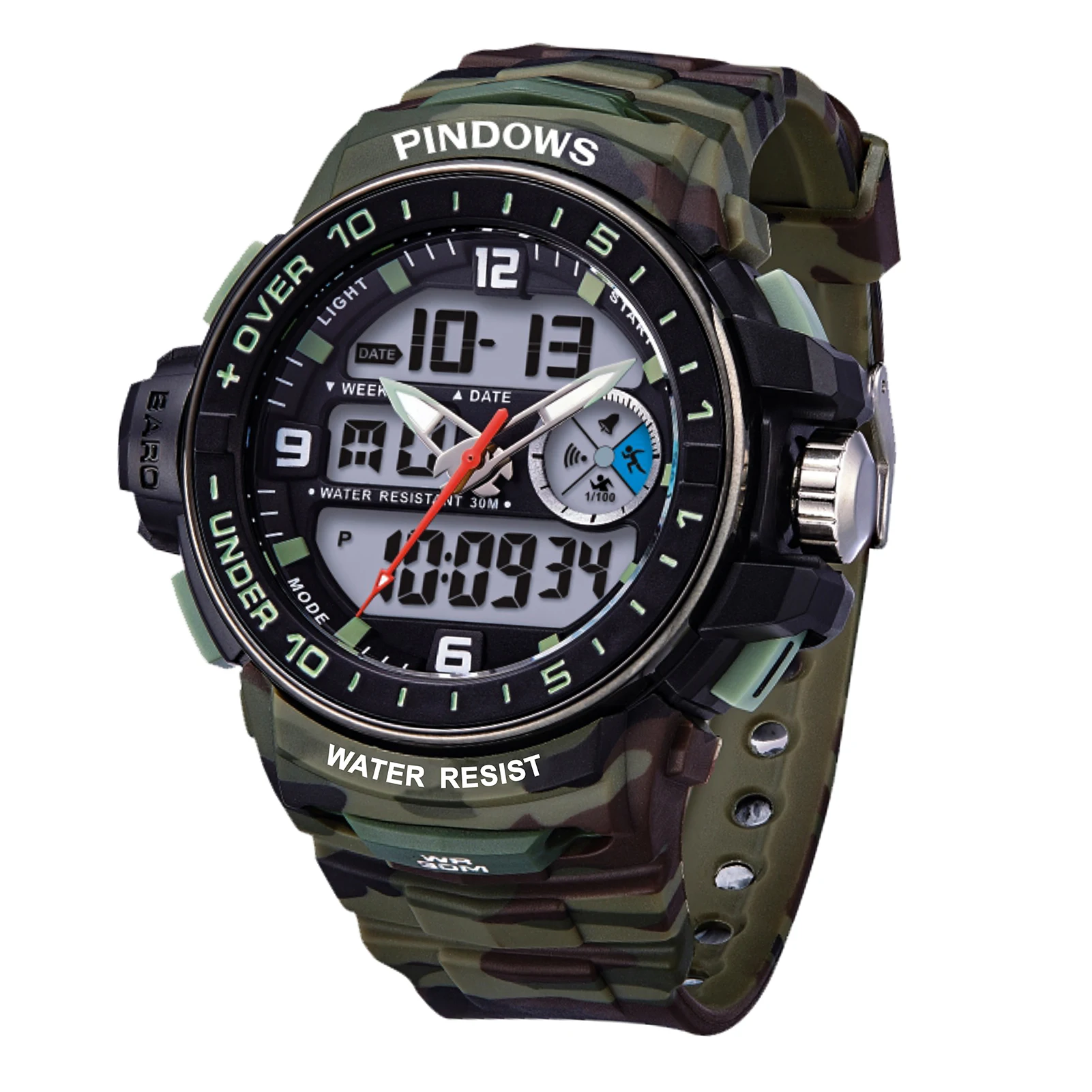 Pindow Simple Analog Alarm 50M Waterproof for Kids Classic Silicone Customizable Led Light Hand Watch Plating Stopwatch Plastic