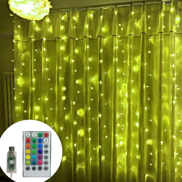3x2.5m Copper Wire Curtain Lights USB With Remote Fairy String Lights Garland with hook For Home Garden Wedding Party Decor