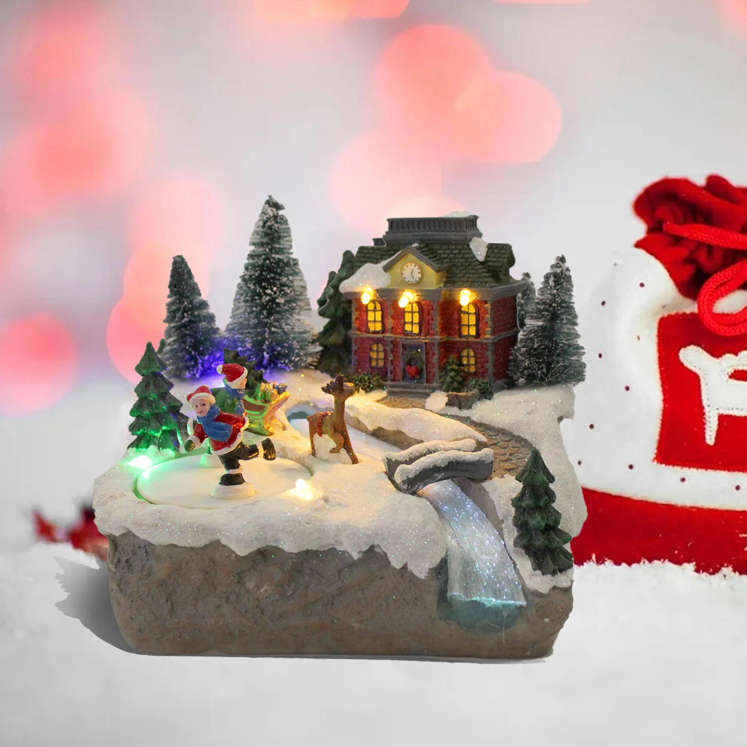 
Christmas Village House Resin Ornament with Led Light for Christmas Home Decorations 