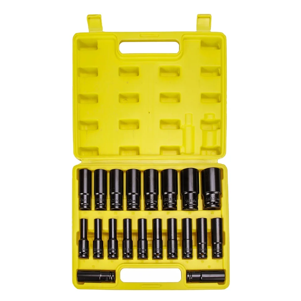 Professional 20pcs Hex Impact Wrench Sockets 8-32mm 1/2 Inch Black Finish Heavy Duty Socket Set For Auto Repair