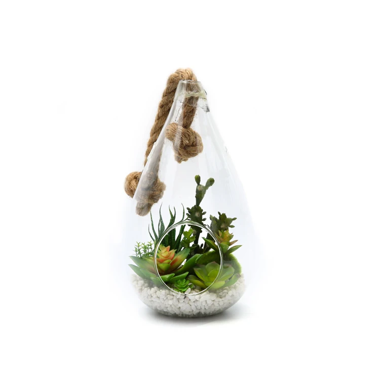 handblown Home decor terrarium glass hanging teardrop shaped glass vase