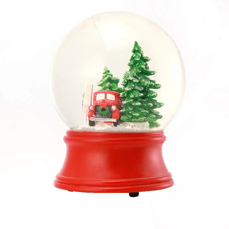 Custom Tree Snow Globe Resin Water Globe Glass Blowing Snow Tree Red Car Red Base Christmas Decor Gift Music Resin Snow Globe