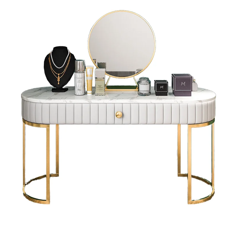 Modern Luxury Makeup Vanity Table with Multi-Color Velvet Fabric Golden Metal Legs and Mirror Stool Storage for Bedroom Use