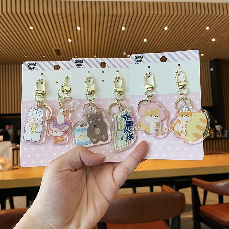 Manufacturer custom cartoon acrylic charms clear transparent acrylic keychains with back card