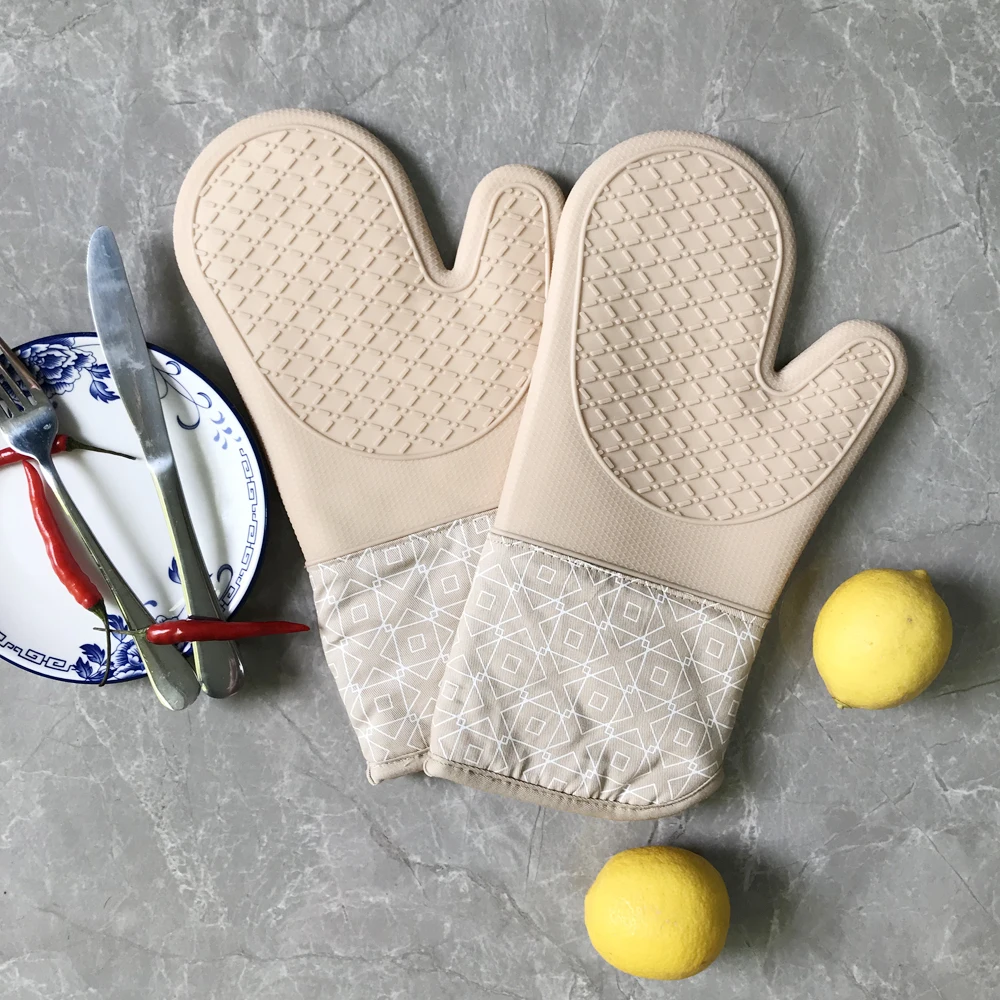 
Extra Long Professional Heat Resistant Pot Holders Silicone Oven Mitts with Quilted Liner Flexible Oven Gloves 