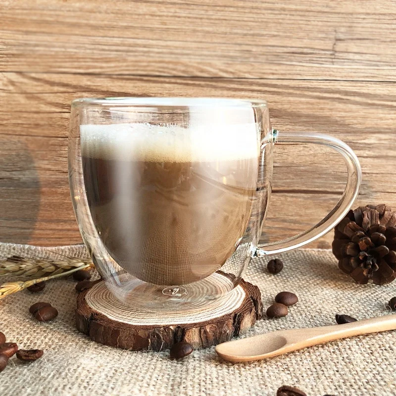 
Glass Coffee or Tea Mug Double Wall Thermal Insulated Cups with Handle 