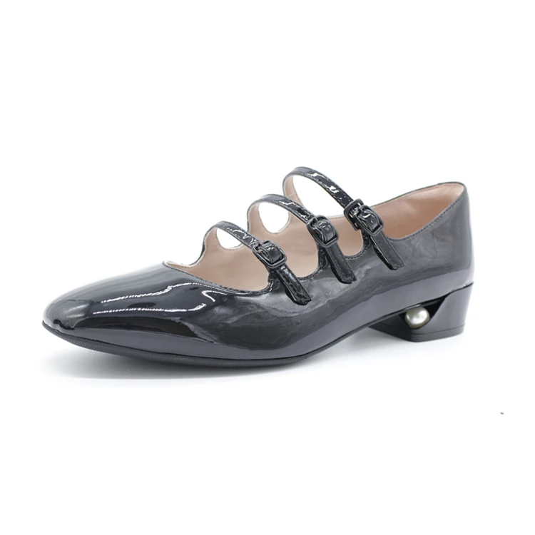 Flats Three Buckle Patent Leather Mary Jane Dress Shoes Velvet Women Wholesale