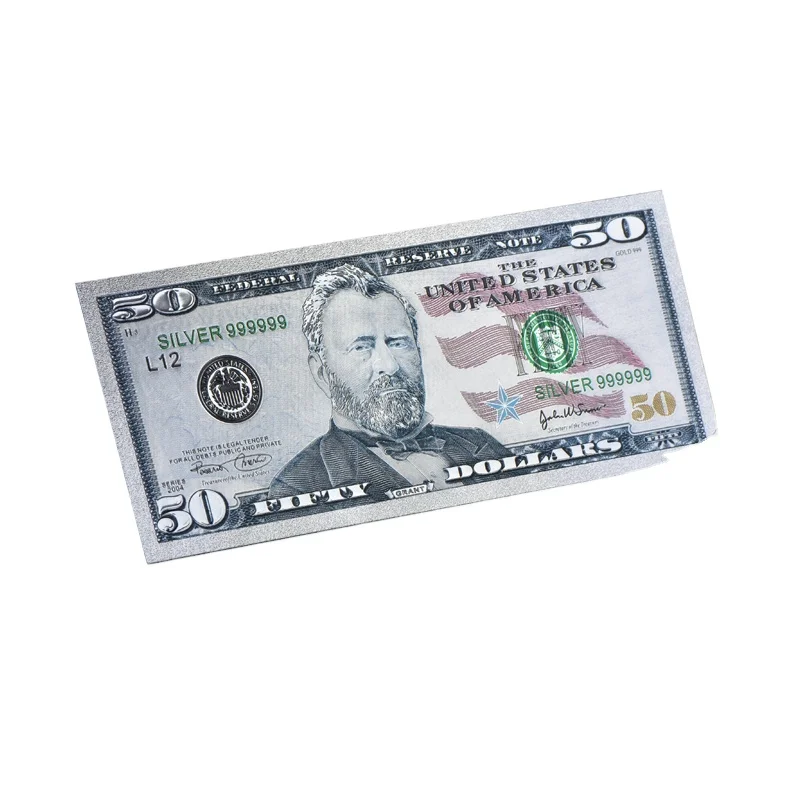 Wholesale Sliver Plated 50 Dollar Bills Commemorative Banknote Plastic Us Dollar Banknote for Collection
