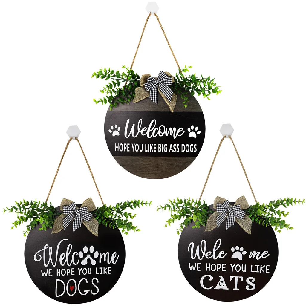 Wholesale Rustic Round Wooden Welcome Sign For Home Decoration And Dog Owners Dropshipping