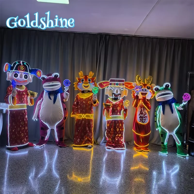 LED Dragon Year God of Wealth Cartoon Doll Costume Performance Stage Mascot Costume for Parties