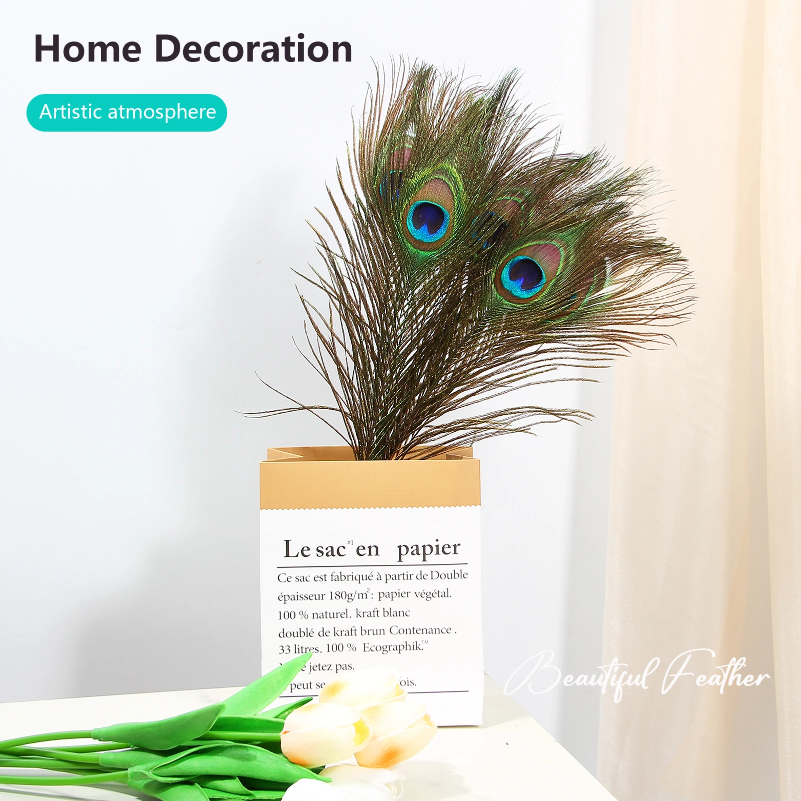 25-30cm High Quality Large Decor Feathers Natural Bulk Peacock Feathers for Centerpiece Decoration
