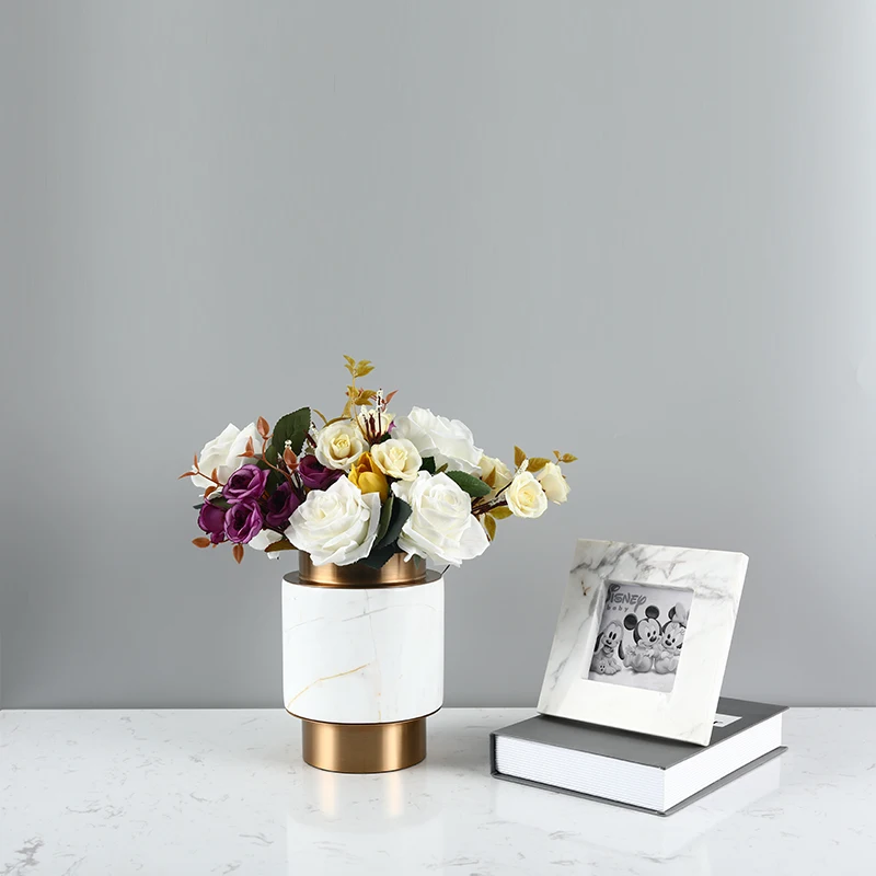 Orchid Gold Flowers Marble Vase Unique Modern Chinese Decorative Stone Vase for Wedding Flower Arrangements