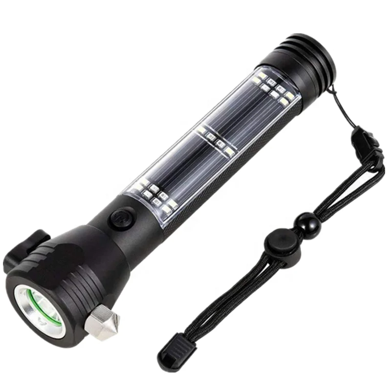 7 in 1 Car Emergency Solar Powered Rechargeable Linterna Solar Torch Light Multi-Functional Solar Flashlight With Power Bank