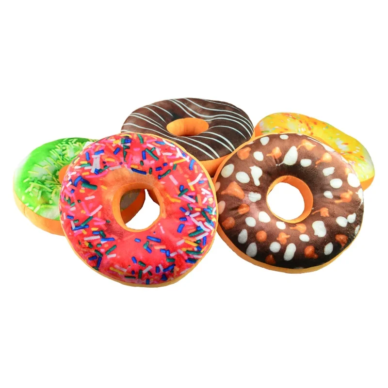Manufacturer Wholesale Sweet Chocolate Print Food Creative Plush Donut Pillow Round Seat Cushion with Hole