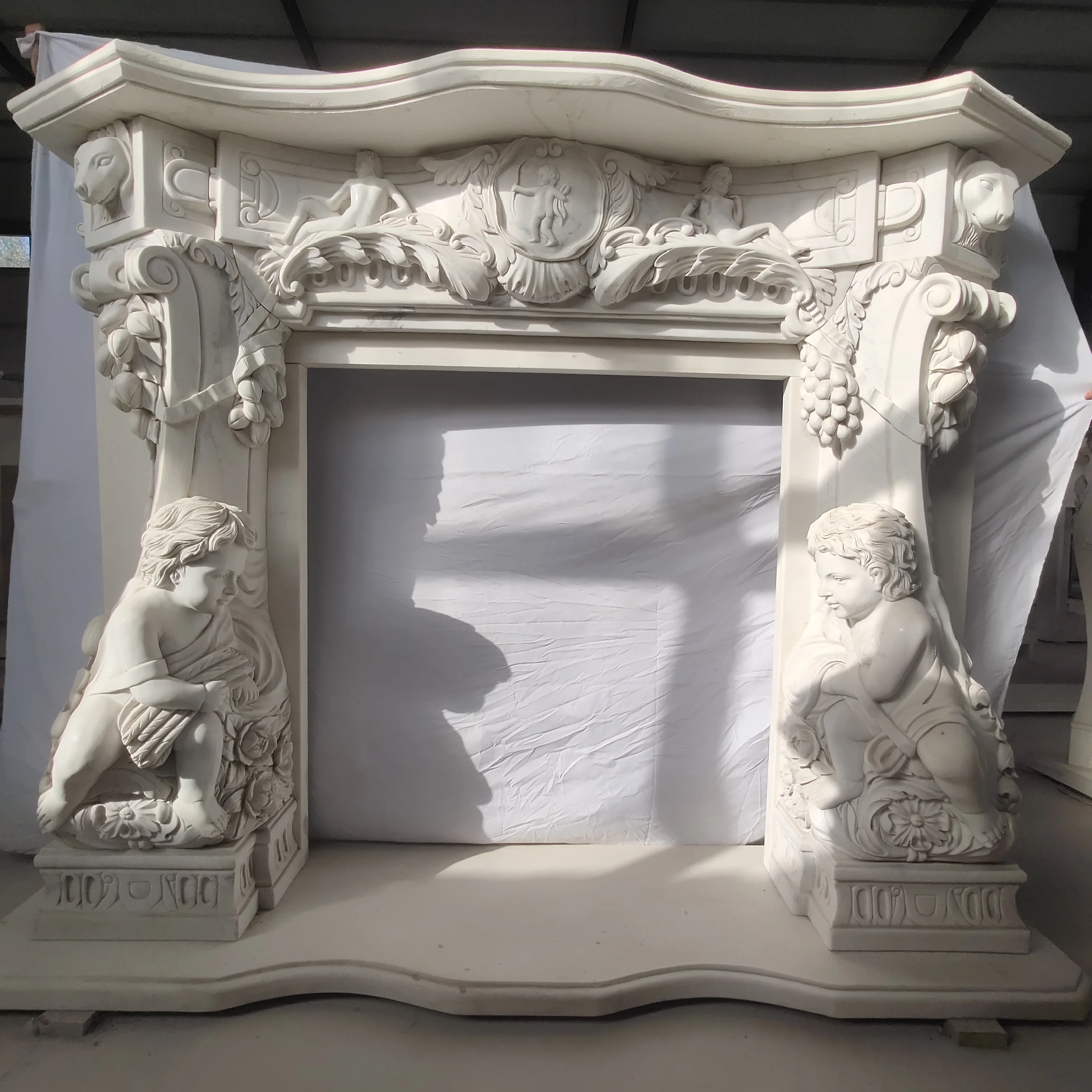 freestanding large sculpture carved white marble chimney fireplace surround from china