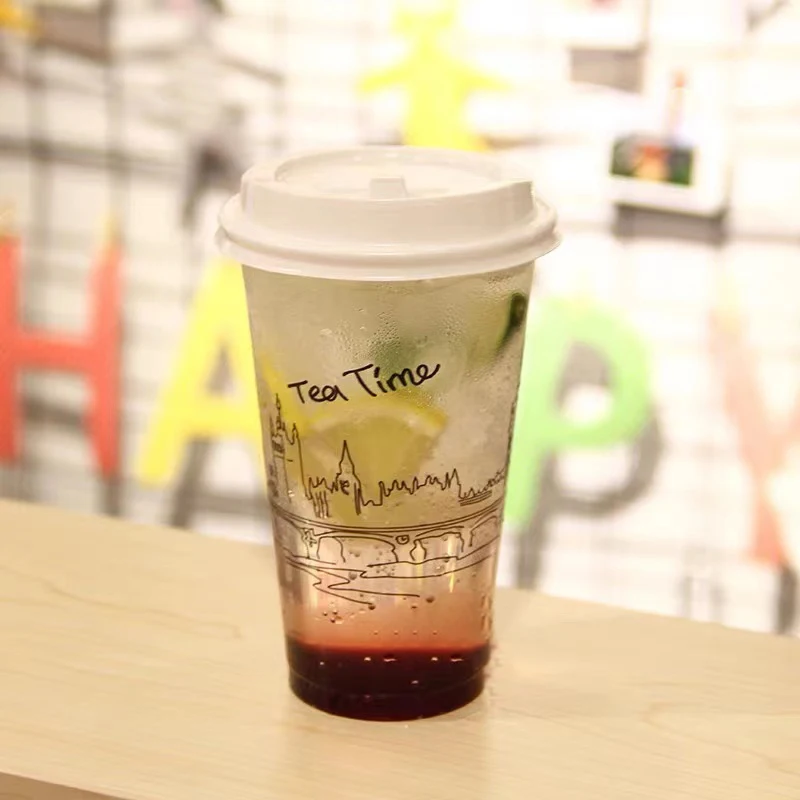 Plastic Disposable 500ml 700ml Custom logo Print Milk Tea Cup Disposable pp Injection Boba Bubble Tea Cup