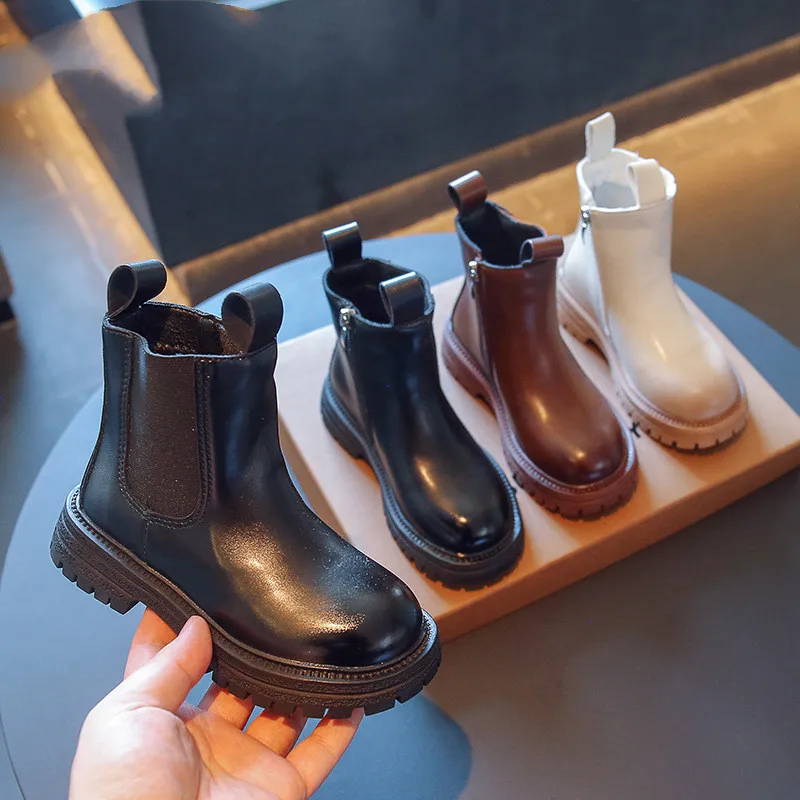 Fashion Hot Selling  Leather Shoes Outdoor Rubber Sole Mid-calf Boots For Kids Girls Boys